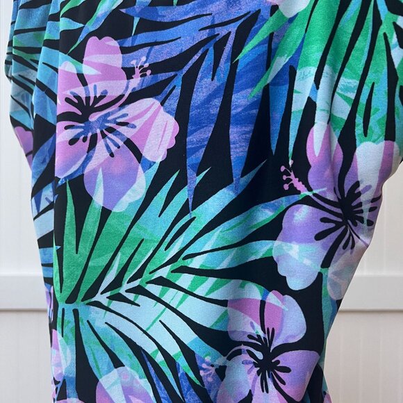 TYR One Piece Swimsuit Tropical Flowers Leaf Pattern Pink Purple Green - Picture 6 of 11